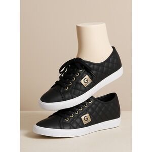 G by‎ Guess Quilted Black Gold Accent Sneakers Women's Size 7M Casual Luxe